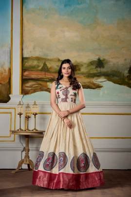 Elegance Pink Color Dola Silk K Alamkari Printed Party Gown