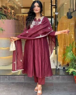 Elegant Cotton Anarkali Kurta Set With Embroidery Printed Malmal Dupatta 