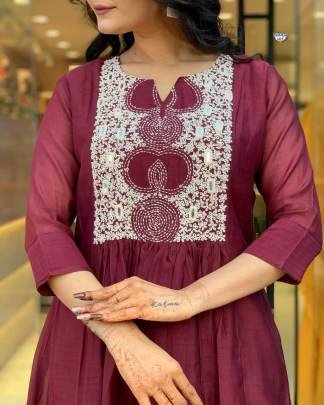 Elegant Cotton Anarkali Kurta Set With Embroidery Printed Malmal Dupatta