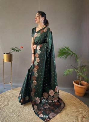 GREEN COLOR SOFT BANARASI SILK SAREE WITH ZARI WEAVING WORK