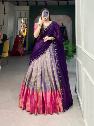 Kanjivaram Silk Lehenga With Flowing Dupatta