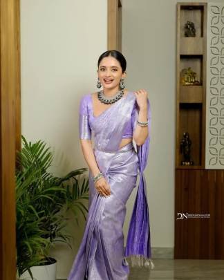 Lavender Kanjivaram Pattu Saree For Wedding Ready To Wear Silk Brocade Saree