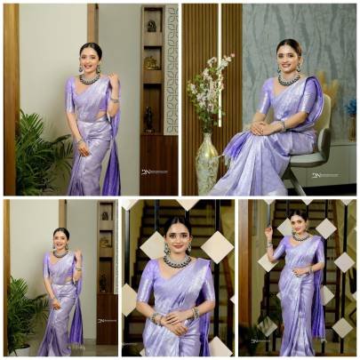 Lavender Kanjivaram Pattu Saree For Wedding Ready To Wear Silk Brocade Saree