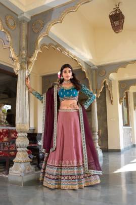 Regal Teal & Mauve Embroidered Lehenga Ensemble