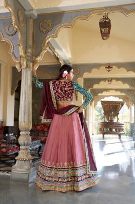 Regal Teal & Mauve Embroidered Lehenga Ensemble