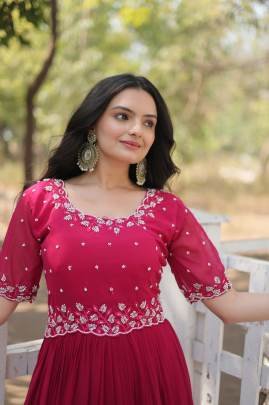 Ruby Red Embroidered Georgette Anarkali Gown