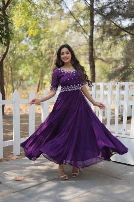 Ruby Red Embroidered Georgette Anarkali Gown