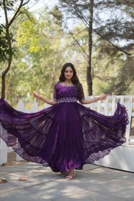 Ruby Red Embroidered Georgette Anarkali Gown