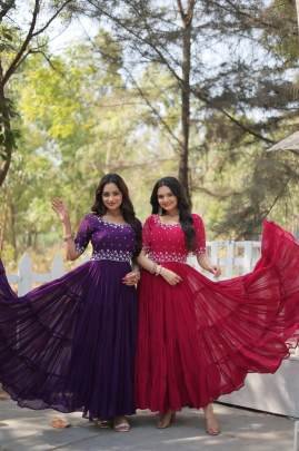 Ruby Red Embroidered Georgette Anarkali Gown