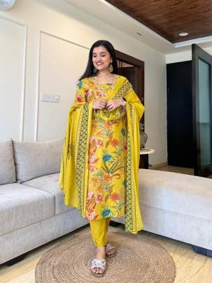Yellow And Pink Floral Print Kurta Set