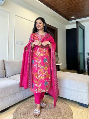 Yellow And Pink Floral Print Kurta Set
