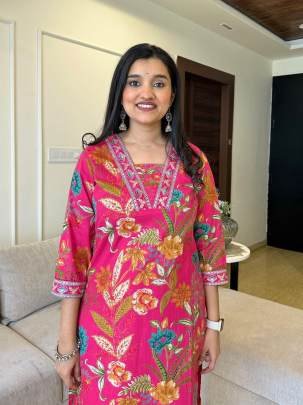 Yellow And Pink Floral Print Kurta Set